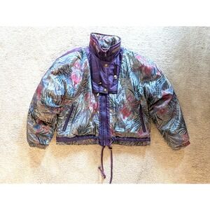 Vintage Foxrun Tropical Floral Puffer Jacket Medium Purple Pink